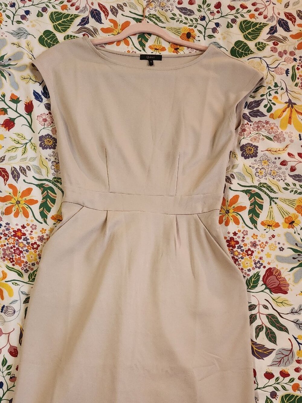 Quince Transitional  Structured Knit Dress, Beige, Sleeveless, S, Professional